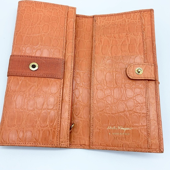 Salvatore Ferragamo Calf Croc Leather Bi-Fold Long Wallet in Orange - Picture 5 of 12